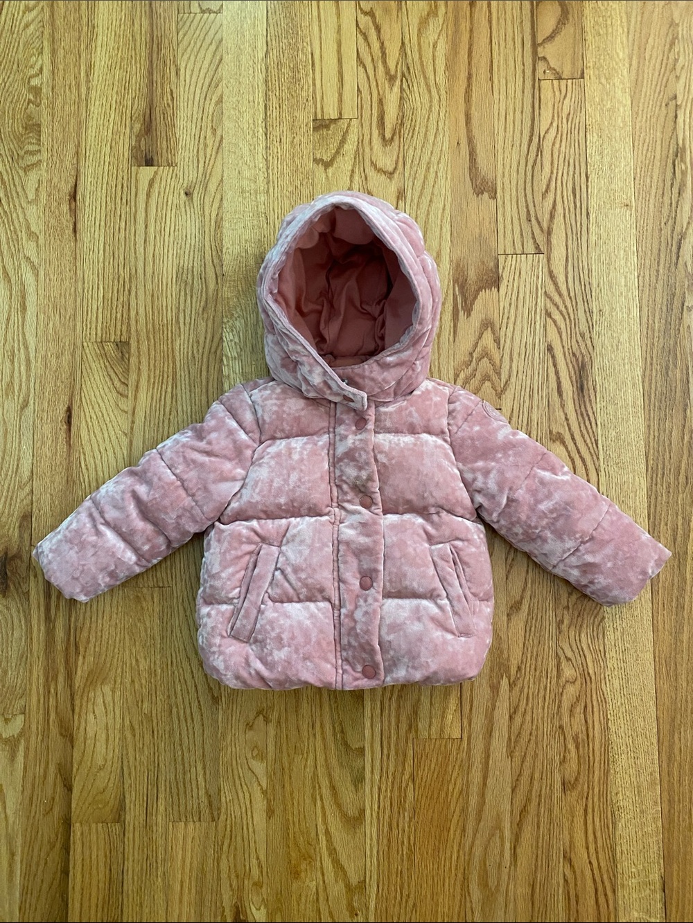 GAP Blush Pink Velvet Quilted Hooded Jacket